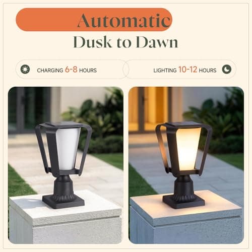 VZVI 1 Pack Solar Post Lights Outdoor with Pier Mount Base, 13.4" Solar Lamp Post Light with Glass, Pole Lights Outdoor Waterproof, Dusk to Dawn Modern Pillar Light for Columns (E26 Bulb Included) - Thumbnail 5