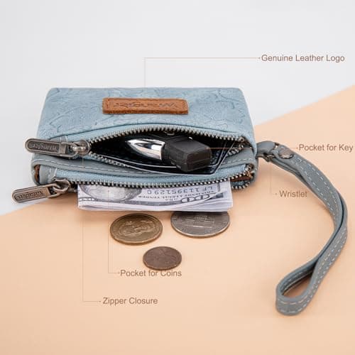Montana West Wrangler Coin Purse for Women RFID-blocking Floral Embossed Change Pouch Wristlet Wallet Lightweight Portable Wallets Blue - Thumbnail 4