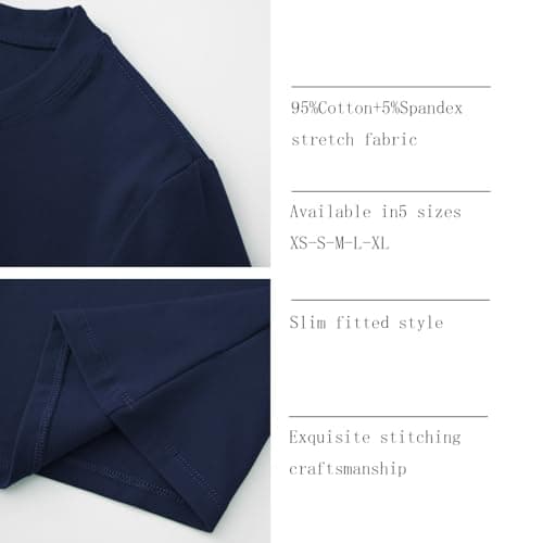 Abardsion Cotton Basic Tees for Women Spring Outfits Tops 2026 Short Sleeve Crewneck Slim Fit T Shirts (Navy Blue, XS) - Thumbnail 6