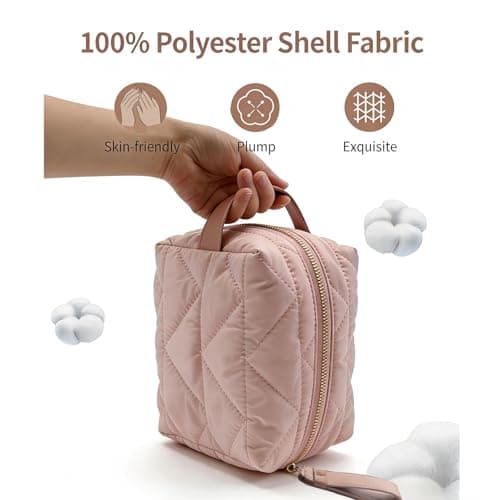 RCFJ b y K L A N D Quilted Makeup Bag Travel Cosmetic Bag, Soft Polyester Toiletry Bag for Women, Small Cosmetic Bag Portable Organizer with Dual Handle, Lightweight Storage Pouch - Thumbnail 4