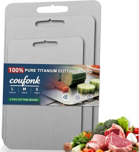 Coufonk Titanium Cutting Board Set of 3, Kitchen Chopping Boards Dishwasher Safe, Pure Ti Metal Material Cut Board Nonslip Double Sided for Houseware Outdoor Large+Medium+Small - Image 1