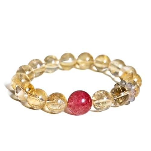 ANNIE WU Natural Crystal Bracelet - Rutilated Quartz & Strawberry Quartz, 11mm Healing Beaded Gemstone Bracelet for Women, with Gift Box for Daily & Date Wear - Image 1