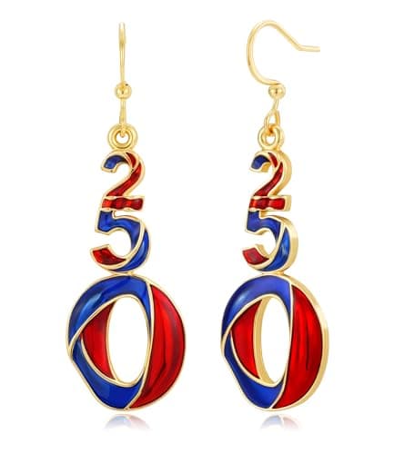 250th Anniversary Dangle Earrings for Women, Patriotic Earrings America Celebration Theme Womens Earrings for 4th of July, Independence Day Party Outfit Jewelry Present - Image 1