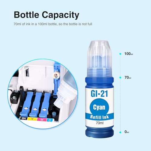 GI-21 G3270 Ink Bottles Replacment for Canon GI-21 Ink Refill Bottles Set Compatible for Canon MegaTank G3270 G3260 G3290 G3272 G4280 G4270 G2270 G2260 G1220 G1230 Printer,4Pack - Thumbnail 4