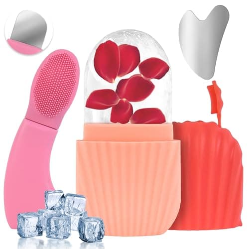 Ice Roller for Face and Eyes, 3-in-1 Set ice Roller, Silicone Facial Cleansing Brush, and Gua Sha，Facial Massage Cleansing Tool for Women Reduces Puffiness and Improves Wrinkles.Improve Skin Texture