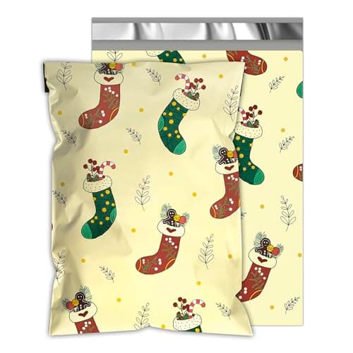 JinRuiKJ Christmas Poly Mailers 10x13 Inch 25 Pcs - Heavy Duty Tear-Proof Mailings Envelopes - Waterproof Shipping Bags for Small Business & Boutique - Christmas Stockings