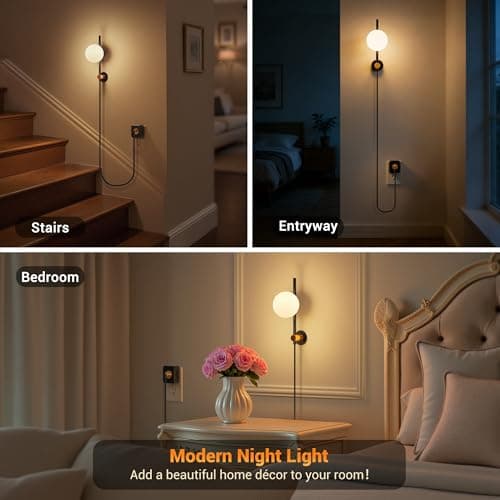 JandCase Night Lights Plug into Wall, 3000K Round Milky Night Light with 1.5M Braided Cord, 0-100 LM Adjustable Plug in Nightlight, Auto Light Sensor,Flexible Placement for Bedroom, Bathroom - Thumbnail 6