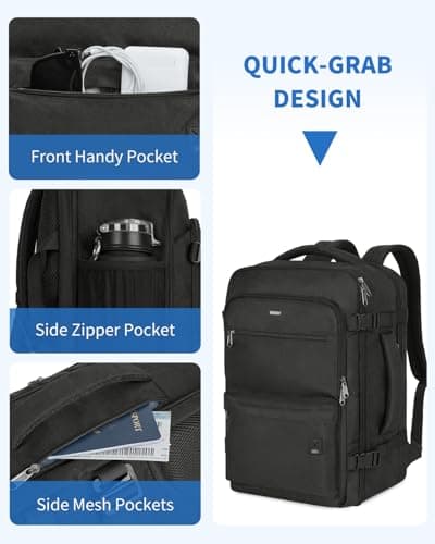 WANDF Travel Backpack For Spirit Airlines Personal Item Bag 18x14x8 with Wet Pocket, 17 Inch Laptop Backpack for Men Women（Black） - Thumbnail 5