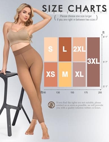 Fleece Lined Tights Footless Women Sheer Warm Pantyhose Leggings Toeless Fake Translucent Thermal Thick Winter No Feet Tights Brown - Thumbnail 5