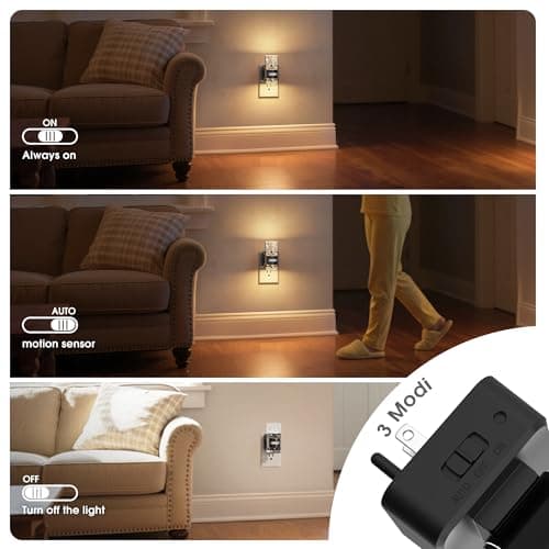 JandCase Motion Sensor Night Light, Night Lights Plug Into Wall, 3000k LED Dimmable Night-Lights with Adjustable Brightness, 0-100Lm, Motion Activated Nightlight for Bathroom, Hallway, Bedroom - Thumbnail 2