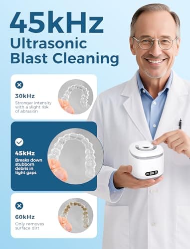Estefanlo Ultrasonic Retainer Cleaner, 45kHz Retainer Cleaner Machine with LED Digital Auto Timer, 200ML Ultrasonic Cleaner wiht 3 Retainer Cleaner Modes for Denture, Aligner, Mouth Guard,Night Guard - Thumbnail 3