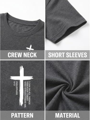 Christian Shirts for Men Jesus Faith Cross Religious Sayings Tshirt Vintage Bible Verse Inspirational Tee Tops Darkgrey1 XL - Thumbnail 5