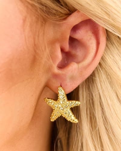 UANNEAU Gold Chunky Earrings for Women Trendy, 14K Gold Dainty Starfish Earrings Statement Minimalist Hypoallergenic Stud Earrings Gifts for Her Mom - Thumbnail 2