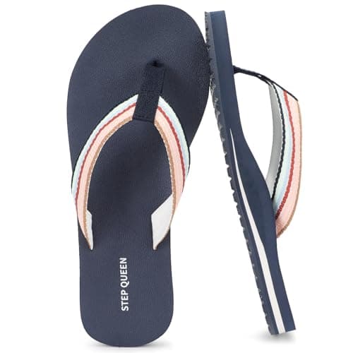 STEP QUEEN Flip Flops Arch Support for Women Orthotic Orthopedic Summer Beach Plantar Fasciitis Flip-Flop Yoga Mat Sole Lightweight Comfortable Walking Thong Sandals Blue Size 10 - Image 1