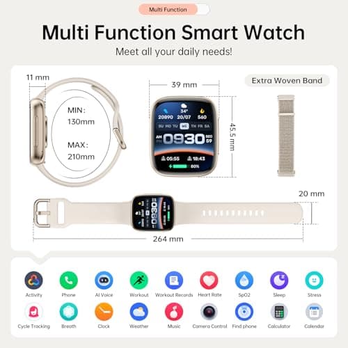 Smart Watches for Women Men, 1.85" HD AMOLED Smart Watch for Android iPhone, 3ATM Waterproof, Bluetooth Calls/Messages, SpO2/Heart Rate Monitor, Sleep Tracker, 120+ Sports Modes Fitness Watch, 2 Bands - Thumbnail 3
