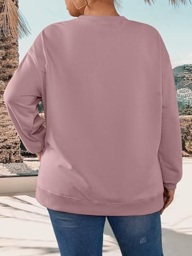 TAKEYAL Women Plus Size Oversized Sweatshirt Crewneck Hoodies Shirts 2024 Fall Pullover Top Trendy Preppy Clothes (Pink, 2XL) - Thumbnail 3