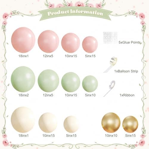 Pink and Green Gold Balloon Arch Kit, 124Pcs Pink and Sage Green Balloon Arch Garland Kit with Gold Sand White Balloons for Baby Shower Bridal Shower Wedding Gender Reveal Birthday Party Decorations - Thumbnail 2