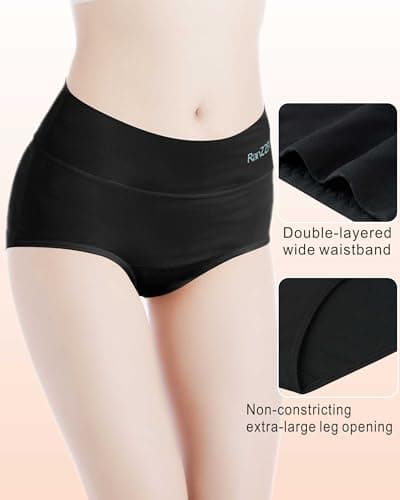 RanZZRan Women's High Waist Underwear Full Coverage Briefs - Stretchy Soft Panties Rayon derived from Bamboo - Thumbnail 4
