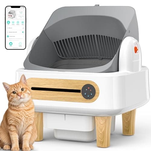 RPZ Automatic Cat Litter Box Self Cleaning, Robot Litter Box for Multiple Large Cats, Open Top Auto App Control Ultra-Quiet, Durable, Keep Home Freshness, Wood Grain - Image 1