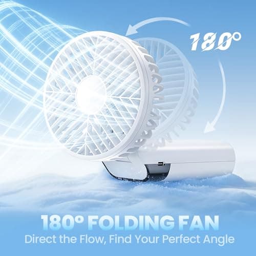 HAWANA Portable Handheld Fan, High Speed mini handheld fan with LED Display, travel fan 180° Foldable Desk Fan with Base, 5 Speed small fan for Outdoor Activities, Travel, Beach, White - Thumbnail 3
