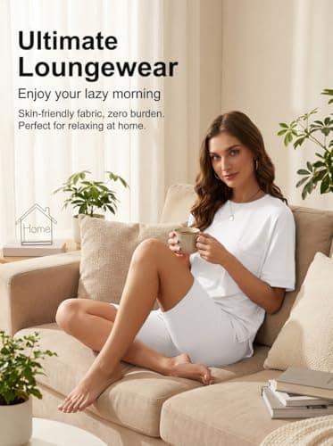 Aotasely Women 2 Piece Lounge Set Summer Oversized T-Shirt Biker Shorts Matching Airport Travel Casual Outfits Clothes - Thumbnail 4