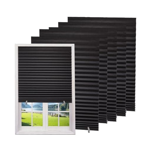 Changshade 6-Pack Temporary Blackout Paper Blinds for Window, Cut to Size Adhesive Paper Shades, Stick on Pleated Blinds,No Drill Easy Install,24" W x 72" H,Black