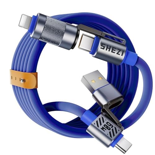 Vexipia 4 in 1 USB C Cable 60W Fast Charging & Data Transfer, Thicker Silicone Multi Charger Cord for iPhone iPad Charger Wire Combo with L/Type C/USB A for iPhone 16/15/Macbook (Blue) - Image 1