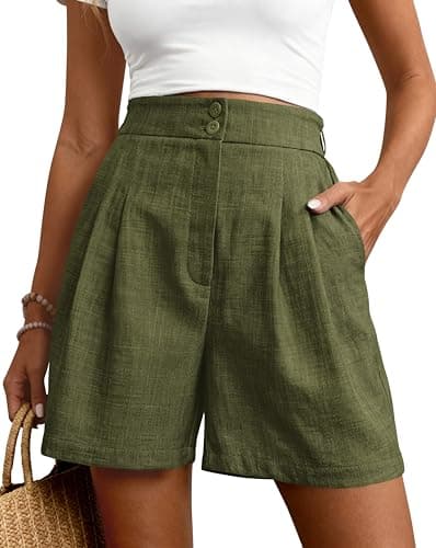 CFLONGE Womens Shorts Dressy Wide Leg Summer Shorts High Waisted Tailored Pleated Business Casual Work Trouser Shorts(Army Green,Medium) - Image 1