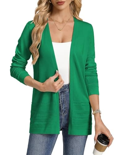 Womens Summer Cardigans Lighweight 2026, Long Cardigan V Neck Open Front Sweaters, Long Sleeve Cardigan Kelly Green XL - Image 1
