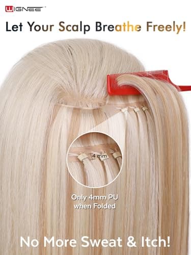 WIGNEE Butterfly Human Hair Extensions Strawberry Highlight Blonde Hair Extensions Real Human Hair 18 Inch Genius Double Weft Human Hair Extensions Glueless and Seamless for Thin hair(18/60A) - Thumbnail 5