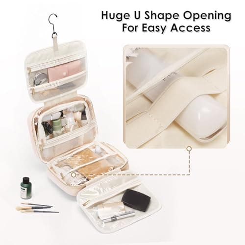 MDODO Travel Toiletry Makeup Bag for Women Hanging Toiletry Bag Cosmetic Organizer Make up Bags for Women Travel Makeup Essentials, Beige - Thumbnail 5