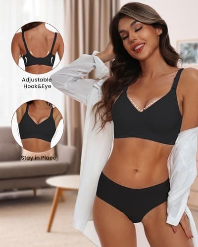 HORISUN Bras for Women Seamless Wirefree Full Coverage Plus Size Bra(Black 3XL) - Thumbnail 2