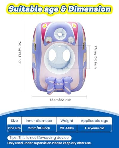 Toddler Pool Float with Automatic Water Gun, Inflatable Car Toddler Floaties Pool Swimming Float, Pool Toys for Girls Boys Kids Purple-1pack - Thumbnail 4