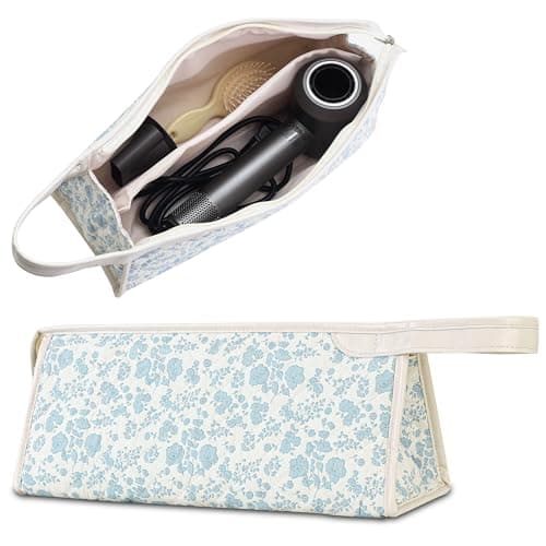 GISMTR Large Quilted Hair Tools Travel Bag, Cotton Floral Carrying Storage Bag for Hair Dryer and Attachments, Cute Portable Organizer with Handle