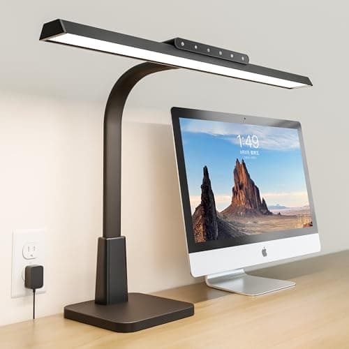 LED Desk Lamp for Home Office with Base, Dimmable Eye-Caring Computer Light with Memory & Timer Functions, Flexible Gooseneck Touch Control Architect Desk Light for Reading, Study, Workbench (Black) - Image 1