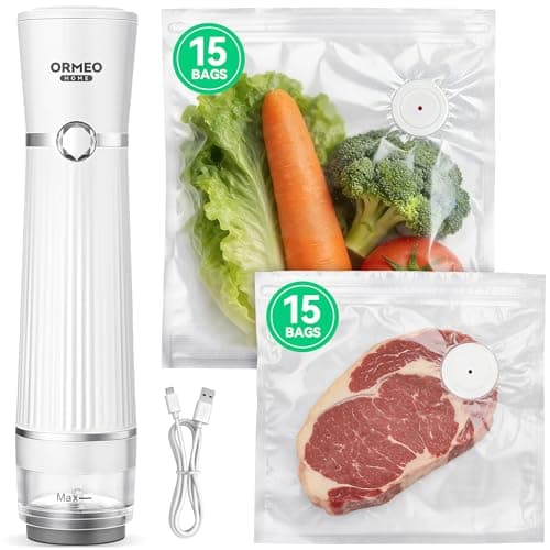 Compact Vacuum Sealer for Food, ORMEO HOME Powerful Handheld Vacuum Sealer Machine, Seal Meal Saver, Portable Food Sealer (Vacuum Sealer Machine + 30 Reusable Vacuum Bags) - Image 1