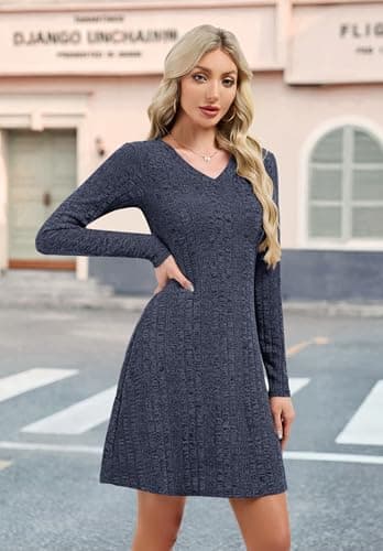 MOLERANI Women's Sweater Dress Long Sleeve Slimming Dresses Knee Length 2025 - Knit T Shirt A Line Office Dress Christmas Weddings Work Lightweight Elegant Classy, Navy Blue, XL - Thumbnail 4
