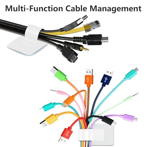 Desk Cable Management, Wire Organizers for Cords - Grey and White 48 PCS Sticky Back Self Adhesive Cable Ties, Hook and Loop Straps for Home or Office Use - Thumbnail 6