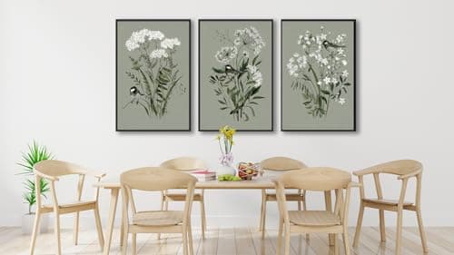 Large Flowers Canvas Wall Art - Wood Framed Wall Pictures Aesthetic Botanical Spring Plants Paintings Sage Green Artwork Prints for Living Room Bedroom Office Home Decor 24" X 36" X 3 Panels - Thumbnail 4