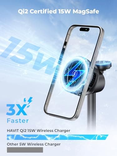 havit Qi2 3 in 1 Wireless Charging Station, 15W Magnetic Charger with Cooling Fan for iPhone 17/16/15/14/13/12, Apple Watch & AirPods, Adjustable Stand, 45W Adapter Included - Thumbnail 4