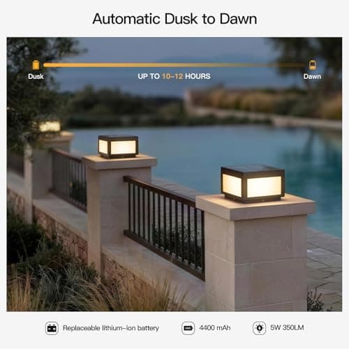 MVBT Solar Post Lights, 10" Solar Column Lights Outdoor Waterproof, Square Modern Pillar Lights, LED Dusk to Dawn Lantern Column Lamp, Stainless Steel Gate Post Light for Outside Patio Yard Fence Deck - Thumbnail 6