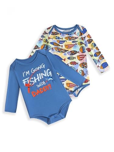 Joonberry Unisex-Baby 2-pack Cute Print Bodysuit, Soft Bamboo Rayon Boy Girl Jumpsuit Clothes, Newborn Infant Outfit Romper (Colorful Fish-Style4, 18-24M) - Image 1