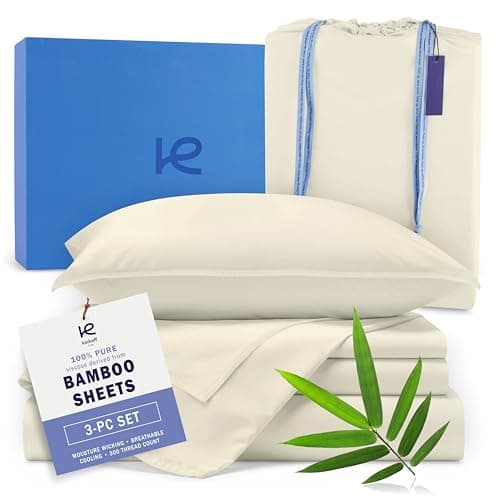 Kickoff Viscose Bamboo Sheets Twin Size 3-pc 100% Organic Bamboo Viscose Bed Cooling Sheets Twin Size Set Cool Bedding for hot Sleepers Sheet Set - Gift Ready Packaging (Buttercream, T)