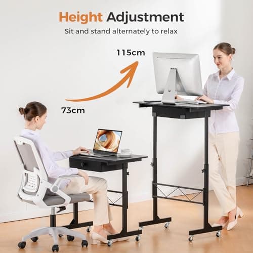 COMHOMA Small Standing Desk Adjustable Height Small Computer Desk Mobile Portable Rolling Laptop Table with Wheels 32" Computer Workstation Sit Stand Desks Portable Standing Table Treadmill desks - Thumbnail 4