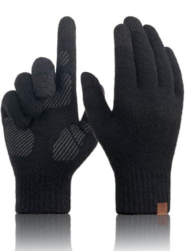 TRENDOUX Winter Wool Gloves for Men: Mens Cold Weather Warm Touch Screen Merino Wool Knit Gloves, Non-slip Thermal Fleece Glove for Outdoor Driving Running Hiking Adult Gift Large Size BLACK - Image 1