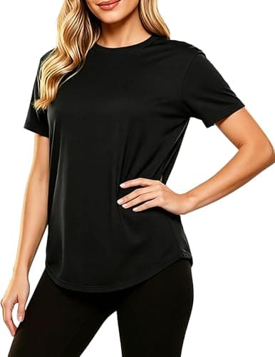 LETSEE Women’s Workout Top Short Sleeve Athletic T-Shirt Lightweight Breathable Yoga Gym Tee Loose Fit Summer Activewear Black - Image 1