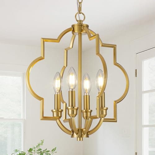 ACANER 4-Light Brushed Gold Chandeliers for Dining Room, 15.6" Farmhouse Geometric Pendant Light Fixture for Entryway Foyer Kitchen Bathroom Over Sink - Image 1