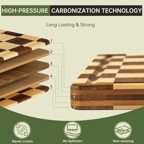Decorative Checkered Thick Bamboo Cutting Board, End Grain Wood Chopping Board for Kitchen, Non-slip, Long-Lasting & Crack-Resistant, Serving Tray, Perfect Housewarming Gift 16.5”x11.6”x0.8” - Thumbnail 3