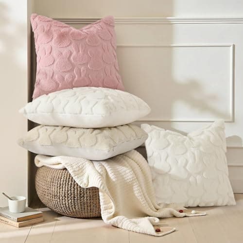 decorUhome Pink Faux Fur Bunny Throw Pillow Covers 20X20 Set of 2 - Thumbnail 2