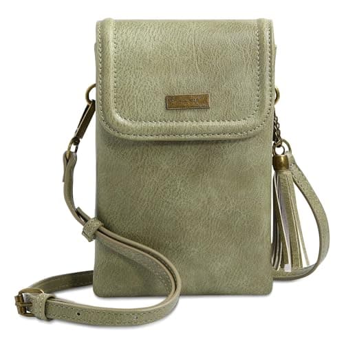 AnsTOP Small Crossbody Bag for Women,Minimalist Designer Vegan Leather Phone Purse with Tassel,Handheld & Adjustable Shoulder Strap for Daily Use Green